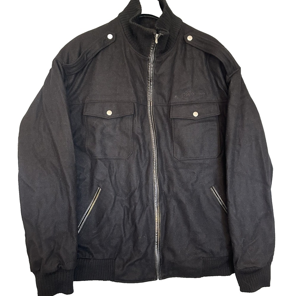 Pelle Pelle Men's Vintage Snap Button Zip Wool Jacket Black Size 5XL